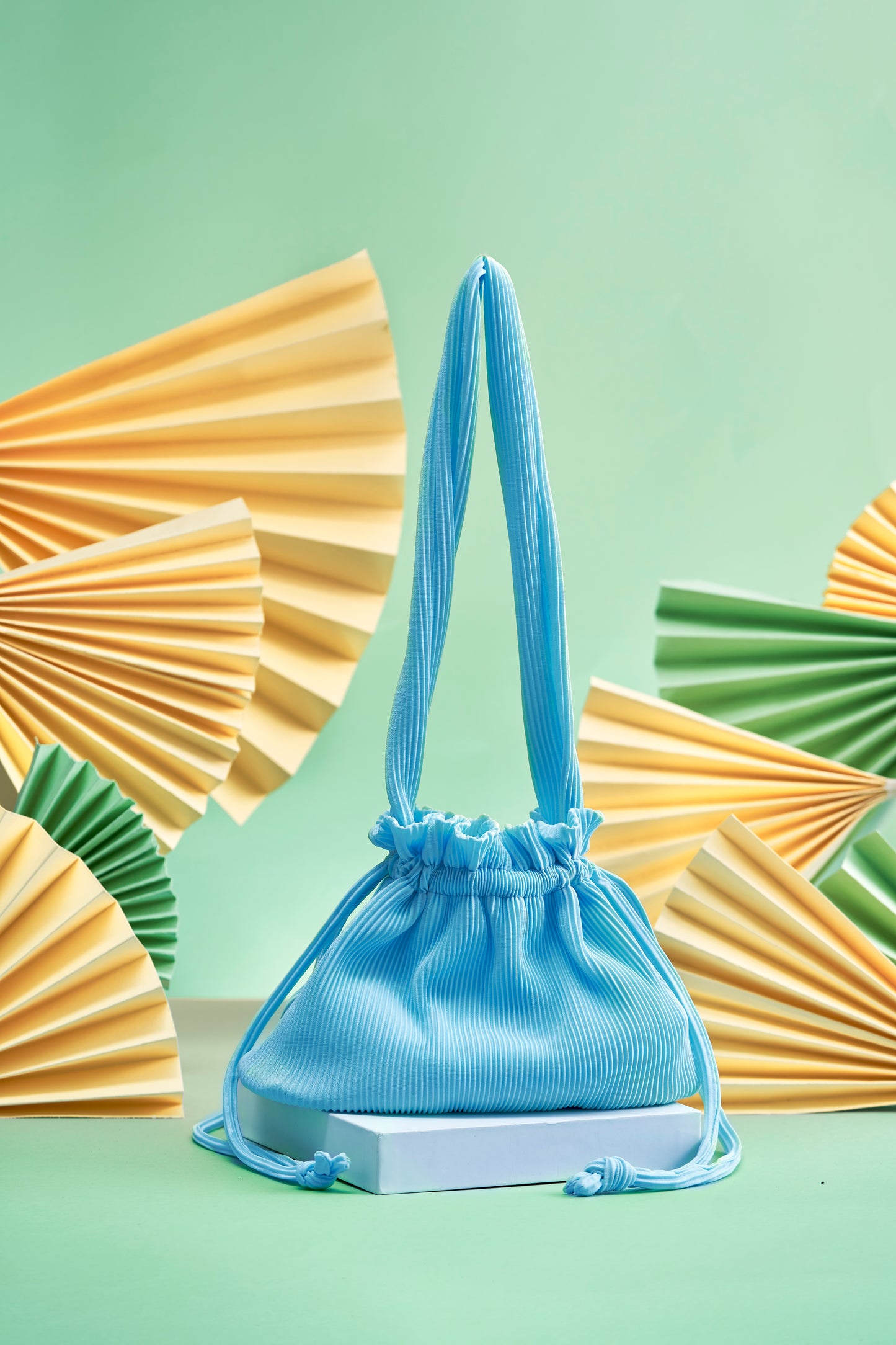 Pleated Dumpling Bag - Sky Blue