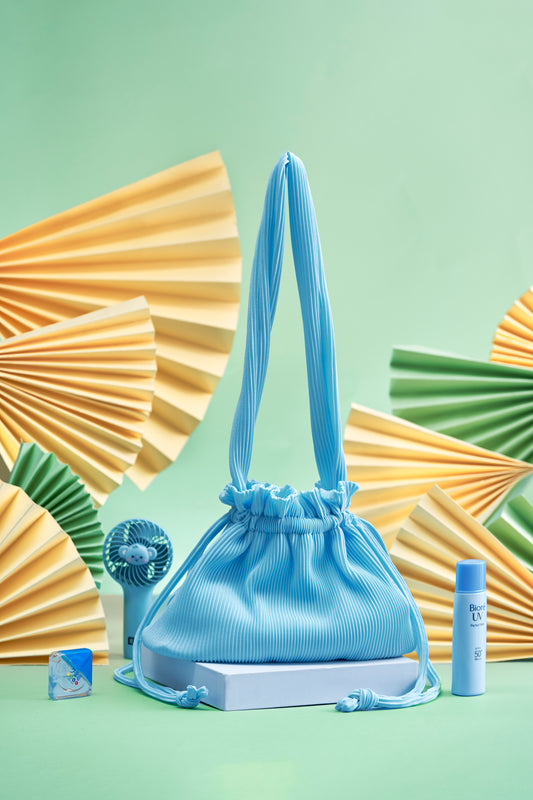 Pleated Dumpling Bag - Sky Blue